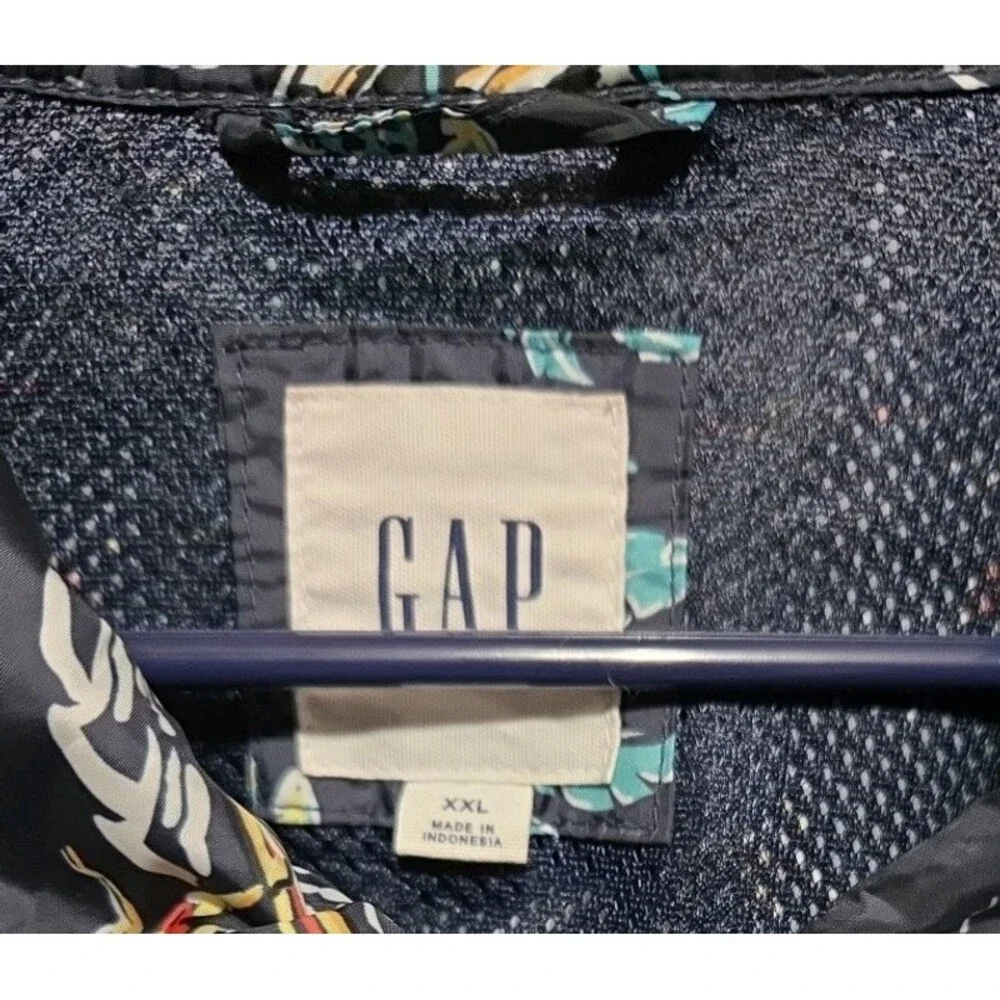 Gap Coach Jacket Mens XXL Tropical Hawaiian Windbreaker Snap Closure Drawstring